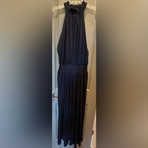 Designer halter dress in navy blue